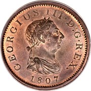 UK 1/2 Penny George III 1807 KM# 662 GEORGIUS III. D:G. REX. coin obverse UK 1/2 Penny George III 1807 KM# 662 GEORGIUS III. D:G. REX. coin obverse