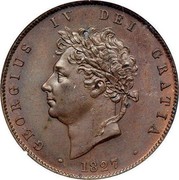 UK 1/2 Penny George IV 1827 KM# 692 GEORGIUS IV DEI GRATIA coin obverse UK 1/2 Penny George IV 1827 KM# 692 GEORGIUS IV DEI GRATIA coin obverse