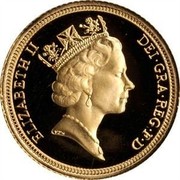 UK 1/2 Sovereign Elizabeth II 1991 Proof KM# 942 ELIZABETH II DEI∙GRA∙REG∙F∙D RDM coin obverse UK 1/2 Sovereign Elizabeth II 1991 Proof KM# 942 ELIZABETH II DEI∙GRA∙REG∙F∙D RDM coin obverse