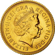 UK 1/2 Sovereign Elizabeth II 2000 KM# 1001 ELIZABETH∙II∙DEI∙GRA REGINA∙FID∙DEF IRB coin obverse UK 1/2 Sovereign Elizabeth II 2000 KM# 1001 ELIZABETH∙II∙DEI∙GRA REGINA∙FID∙DEF IRB coin obverse