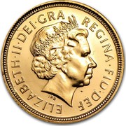UK 1/2 Sovereign Elizabeth II 2005 Proof KM# 1064 ELIZABETH∙II∙DEI∙GRA REGINA∙FID∙DEF IRB coin obverse UK 1/2 Sovereign Elizabeth II 2005 Proof KM# 1064 ELIZABETH∙II∙DEI∙GRA REGINA∙FID∙DEF IRB coin obverse