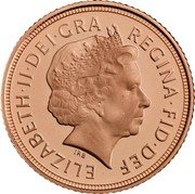 UK 1/2 Sovereign Elizabeth II (4th portrait) 2009 KM# 1001.1 ELIZABETH II DEI GRA REGINA FID DEF IRB coin obverse UK 1/2 Sovereign Elizabeth II (4th portrait) 2009 KM# 1001.1 ELIZABETH II DEI GRA REGINA FID DEF IRB coin obverse