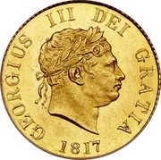 UK 1/2 Sovereign George III 1817 KM# 673 GEORGIUS III DEI GRATIA coin obverse UK 1/2 Sovereign George III 1817 KM# 673 GEORGIUS III DEI GRATIA coin obverse