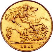UK 1/2 Sovereign George V 1911 KM# 819 1911 B.P. coin reverse UK 1/2 Sovereign George V 1911 KM# 819 1911 B.P. coin reverse
