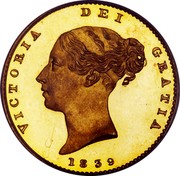 UK 1/2 Sovereign Victoria 1839 KM# 735.1 VICTORIA DEI GRATIA coin obverse UK 1/2 Sovereign Victoria 1839 KM# 735.1 VICTORIA DEI GRATIA coin obverse