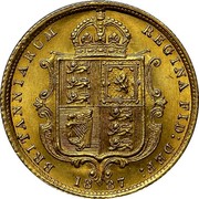 UK 1/2 Sovereign Victoria 1887 KM# 766 BRITANNIARUM REGINA FID: DEF coin reverse UK 1/2 Sovereign Victoria 1887 KM# 766 BRITANNIARUM REGINA FID: DEF coin reverse