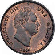 UK 1/3 Farthing William IV 1835 RE for REG KM# 721 GULIELMUS III DEI GRATIA coin obverse