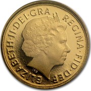 UK 1/4 Sovereign Elizabeth II 2011 Proof KM# 1117 ELIZABETH∙II∙DEI∙GRA REGINA∙FID∙DEF IRB coin obverse UK 1/4 Sovereign Elizabeth II 2011 Proof KM# 1117 ELIZABETH∙II∙DEI∙GRA REGINA∙FID∙DEF IRB coin obverse