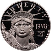 USA $10 American Eagle 1998 W KM# 289 LIBERTY 1998 E PLURIBUS UNUM IN GOD WE TRUST coin obverse USA $10 American Eagle 1998 W KM# 289 LIBERTY 1998 E PLURIBUS UNUM IN GOD WE TRUST coin obverse