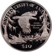 USA $10 American Eagle 1999 W KM# 301 UNITED STATES OF AMERICA .9995 PLATINUM 1/10 OZ. $10 coin reverse USA $10 American Eagle 1999 W KM# 301 UNITED STATES OF AMERICA .9995 PLATINUM 1/10 OZ. $10 coin reverse