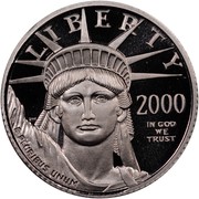 USA $10 American Eagle 2000 W KM# 314 LIBERTY 2000 E PLURIBUS UNUM IN GOD WE TRUST coin obverse USA $10 American Eagle 2000 W KM# 314 LIBERTY 2000 E PLURIBUS UNUM IN GOD WE TRUST coin obverse