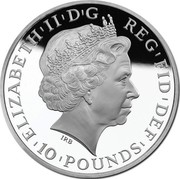 UK 10 Pounds Year of the Horse 2014 British Royal Mint Proof KM# 1280 ELIZABETH'II'D'G REG'FID'DEF'10'POUNDS' IRB coin obverse UK 10 Pounds Year of the Horse 2014 British Royal Mint Proof KM# 1280 ELIZABETH'II'D'G REG'FID'DEF'10'POUNDS' IRB coin obverse