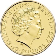 UK 10 Pounds Year of the Horse 2014 British Royal Mint KM# 1282 ELIZABETH'II'D'G REG'FID'DEF'10'POUNDS' IRB coin obverse UK 10 Pounds Year of the Horse 2014 British Royal Mint KM# 1282 ELIZABETH'II'D'G REG'FID'DEF'10'POUNDS' IRB coin obverse