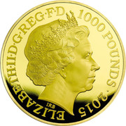 UK 1000 Pounds 50th Anniversary of the death of Sir Winston Churchill 2015 British Royal Mint Proof KM# 1309 ELIZABETH II D G REG F D 1000 POUNDS 2015 IRB coin obverse UK 1000 Pounds 50th Anniversary of the death of Sir Winston Churchill 2015 British Royal Mint Proof KM# 1309 ELIZABETH II D G REG F D 1000 POUNDS 2015 IRB coin obverse