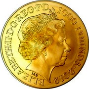 UK 1000 Pounds London 2012 Olympic Games 2012 Proof KM# 1236 ELIZABETH II D G REG F D 1000 POUNDS 2012 IRB coin obverse