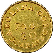 USA $2.50 (1831-42) KM# 91 Christopher Bechtler (North Carolina) CAROLINA GOLD 70. G: 20 coin reverse USA $2.50 (1831-42) KM# 91 Christopher Bechtler (North Carolina) CAROLINA GOLD 70. G: 20 coin reverse