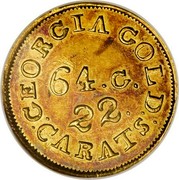 USA $2.50 C. Bechtler 18XX KM# 76.1 GEORGIA GOLD: CARATS 64. G. 22. coin obverse USA $2.50 C. Bechtler 18XX KM# 76.1 GEORGIA GOLD: CARATS 64. G. 22. coin obverse