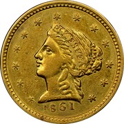 USA 2½ D 1861 KM# 64.1 Clark, Gruber & Company PIKESPEAK coin obverse USA 2½ D 1861 KM# 64.1 Clark, Gruber & Company PIKESPEAK coin obverse