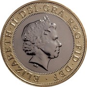 UK £2 Games in Northern Ireland 2002 British Royal Mint Proof KM# 1033 ∙ ELIZABETH∙II∙DEI∙GRA∙REG∙FID∙DEF IRB coin obverse