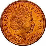UK 2 Pence Elizabeth II 1998 KM# 987a ELIZABETH∙II∙D∙G REG∙F∙D∙1999 IRB coin obverse UK 2 Pence Elizabeth II 1998 KM# 987a ELIZABETH∙II∙D∙G REG∙F∙D∙1999 IRB coin obverse