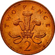 UK 2 Pence Elizabeth II 1998 KM# 987a TWO PENCE ICH DIEN 2 coin reverse UK 2 Pence Elizabeth II 1998 KM# 987a TWO PENCE ICH DIEN 2 coin reverse