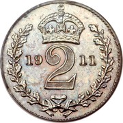 UK 2 Pence George V 1911 Prooflike KM# 812 *YE 2 AR* coin reverse UK 2 Pence George V 1911 Prooflike KM# 812 *YE 2 AR* coin reverse