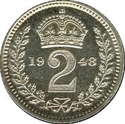 UK 2 Pence George VI Maundy Coinage 1948 Prooflike KM# 847a *YE 2 AR* coin reverse UK 2 Pence George VI Maundy Coinage 1948 Prooflike KM# 847a *YE 2 AR* coin reverse