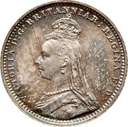 UK 2 Pence Victoria 1891 Prooflike KM# 771 VICTORIA D : G : BRITANNIAR : REGINA F: D: coin obverse
