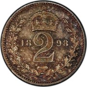 UK 2 Pence Victoria 1898 Prooflike KM# 776 2 coin reverse