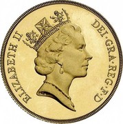 UK 2 Pounds Elizabeth II (3rd portrait) 1987 Proof KM# 944 ELIZABETH II DEI∙GRA∙REG∙F∙D RDM coin obverse UK 2 Pounds Elizabeth II (3rd portrait) 1987 Proof KM# 944 ELIZABETH II DEI∙GRA∙REG∙F∙D RDM coin obverse