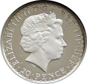 UK 20 Pence Elizabeth II 1998 British Royal Mint Proof KM# 1079 ELIZABETH'II'D'G REG'FID'DEF '20'PENCE' IRB coin obverse UK 20 Pence Elizabeth II 1998 British Royal Mint Proof KM# 1079 ELIZABETH'II'D'G REG'FID'DEF '20'PENCE' IRB coin obverse