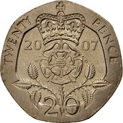 UK 20 Pence Elizabeth II 2007 Proof KM# 990 TWENTY PENCE 20 00 W G 20 coin reverse UK 20 Pence Elizabeth II 2007 Proof KM# 990 TWENTY PENCE 20 00 W G 20 coin reverse