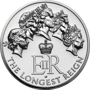 UK 20 Pounds The Longest Reigning British Monarch 2015 British Royal Mint KM# 1304 E II R ST THE LONGEST REIGN coin reverse UK 20 Pounds The Longest Reigning British Monarch 2015 British Royal Mint KM# 1304 E II R ST THE LONGEST REIGN coin reverse