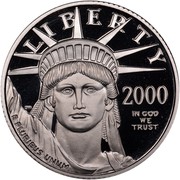 USA $25 American Eagle 2000 W KM# 315 LIBERTY 2000 E PLURIBUS UNUM IN GOD WE TRUST coin obverse USA $25 American Eagle 2000 W KM# 315 LIBERTY 2000 E PLURIBUS UNUM IN GOD WE TRUST coin obverse