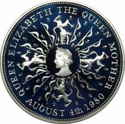 UK 25 New Pence 80th Birthday of the Queen Mother 1980 Proof KM# 921a QUEEN ELIZABETH THE QUEEN MOTHER AUGUST 4TH 1980 coin reverse UK 25 New Pence 80th Birthday of the Queen Mother 1980 Proof KM# 921a QUEEN ELIZABETH THE QUEEN MOTHER AUGUST 4TH 1980 coin reverse