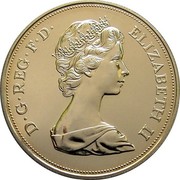 UK 25 New Pence Royal Silver Wedding Anniversary 1972 Proof KM# 917a D∙G∙REG∙F∙D∙ ELIZABETH II coin obverse UK 25 New Pence Royal Silver Wedding Anniversary 1972 Proof KM# 917a D∙G∙REG∙F∙D∙ ELIZABETH II coin obverse