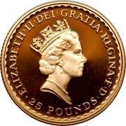 UK 25 Pounds Britannia 1987 Proof KM# 951 ELIZABETH'II'DEI'GRATIA'REGINA'F'D '25 POUNDS' RDM coin obverse