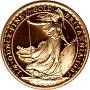 UK 25 Pounds Britannia 1987 Proof KM# 951 '1/4'OUNCE'FINE' 'GOLD' 'BRITANNIA'1987' P.NATHAN coin reverse