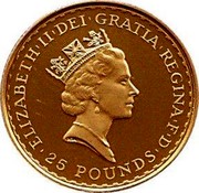 UK 25 Pounds Britannia 1997 Proof KM# 983 ELIZABETH'II'DEI'GRATIA'REGINA'F'D '25 POUNDS' RDM coin obverse