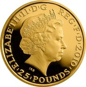 UK 25 Pounds London 2012, Diana 2010 British Royal Mint Proof KM# 1164 ELIZABETH'II'D'G REG'F'D'2010 '25'POUNDS' IRB coin obverse UK 25 Pounds London 2012, Diana 2010 British Royal Mint Proof KM# 1164 ELIZABETH'II'D'G REG'F'D'2010 '25'POUNDS' IRB coin obverse