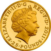 UK 25 Pounds London 2012, Juno 2011 Proof KM# 1218 ELIZABETH'II'D'G REG'F'D'2011'25'POUNDS' IRB coin obverse UK 25 Pounds London 2012, Juno 2011 Proof KM# 1218 ELIZABETH'II'D'G REG'F'D'2011'25'POUNDS' IRB coin obverse
