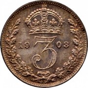 UK 3 Pence Edward VII 1903 KM# 797.1 *YE 3 AR* coin reverse UK 3 Pence Edward VII 1903 KM# 797.1 *YE 3 AR* coin reverse