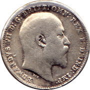 UK 3 Pence Edward VII 1908 KM# 797.2 EDWARDVS VII D:G: BRITT:OMN:REX F:D: IND: IMP: DES coin obverse UK 3 Pence Edward VII 1908 KM# 797.2 EDWARDVS VII D:G: BRITT:OMN:REX F:D: IND: IMP: DES coin obverse