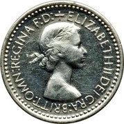UK 3 Pence Elizabeth II (Maundy pre-decimal; 1st issue) 1953 Prooflike KM# 887 + ELIZABETH II DEI GRA:BRITT:OMN:REGINA F:D: coin obverse UK 3 Pence Elizabeth II (Maundy pre-decimal; 1st issue) 1953 Prooflike KM# 887 + ELIZABETH II DEI GRA:BRITT:OMN:REGINA F:D: coin obverse