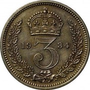 UK 3 Pence George V 1934 Prooflike KM# 827 *YE 3 AR* coin reverse UK 3 Pence George V 1934 Prooflike KM# 827 *YE 3 AR* coin reverse