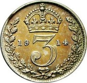UK 3 Pence George V 2nd issue 1914 Prooflike KM# 813 *YE 3 AR* coin reverse UK 3 Pence George V 2nd issue 1914 Prooflike KM# 813 *YE 3 AR* coin reverse