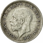 UK 3 Pence George V 2nd issue 1926 Prooflike KM# 813a GEORGIVS V D.G. BRITT:OMN:REX F.D.IND:IMP: B.M. coin obverse