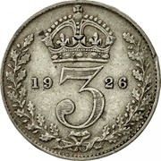 UK 3 Pence George V 2nd issue 1926 Prooflike KM# 813a *YE 3 AR* coin reverse