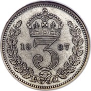 UK 3 Pence George VI 1937 Prooflike KM# 850 *YE 3 AR* coin reverse UK 3 Pence George VI 1937 Prooflike KM# 850 *YE 3 AR* coin reverse