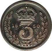 UK 3 Pence George VI 1950 Prooflike KM# 872 *YE 3 AR* coin reverse UK 3 Pence George VI 1950 Prooflike KM# 872 *YE 3 AR* coin reverse
